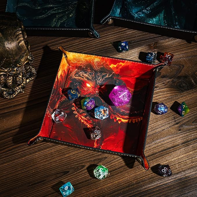 PU Leather Folding Dice Rolling Tray Mat, Portable RPG D&D Dice Trays for RPG Tabletop Board Games, Jewelry Valet Tray for Women and Men