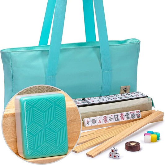 Yellow Mountain Imports Mahjong Bundle - American Mahjong Set, Pepper with Pepper Green Soft Case and Green 33.5-inch Table Cover for Mahjong and Board Games