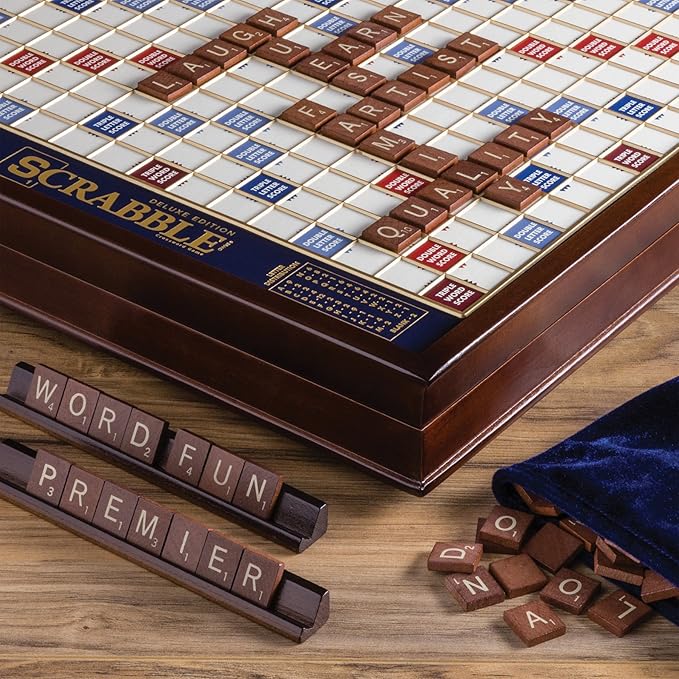 Scrabble Deluxe Edition with Rotating Wooden Game Board
