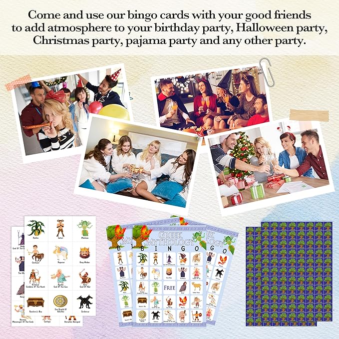 Greek Mythology Bingo Games, Ancient History Travel Trip Bingo Cards, Greek Theme Party Game for Adults Family, Christmas Party Activities, 24 Bingo Sets, A005
