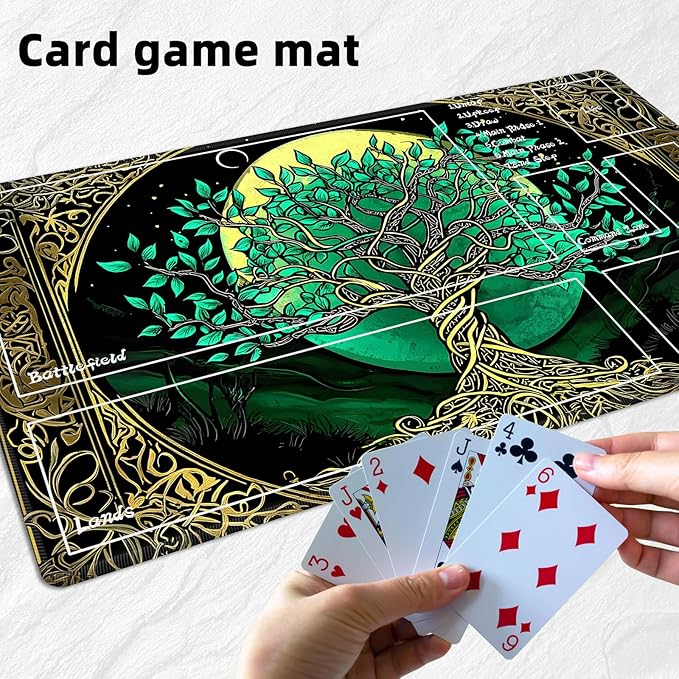 for MTG Playmat with Zones Storage Bag,for TCG Playmat and Playing Card Mat for Magic Board Games, Celtic Tree of Life Non Slip Stitched Edges Game Mat, Rollable Foldable Card Playmats