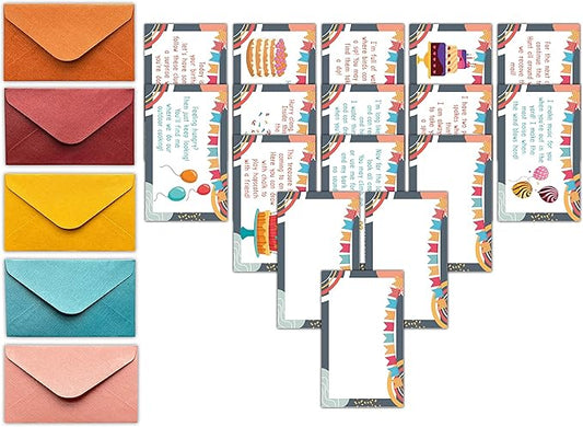 Happy Birthday Treasure Hunt Clues Game Cards, Birthday Party Scavenger Hunt Card Game(16 Cards with Colourful Envelopes), Indoor Outdoor Party Game Supply for Adults Family Teacher Student(A05)