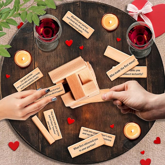 Valentines Gifts for Him Her - 54 Stacking Wooden Block Game for Him, Her, Girlfriend, Boyfriend, Wife, Husband, Couples, Anniversary Date Ideas,...