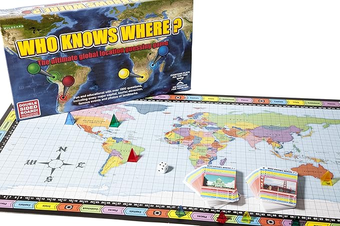 Who Knows Where? - The Location Guessing Educational Family Board Game for kids and adults, where You guess famous geography locations on a map of The world.