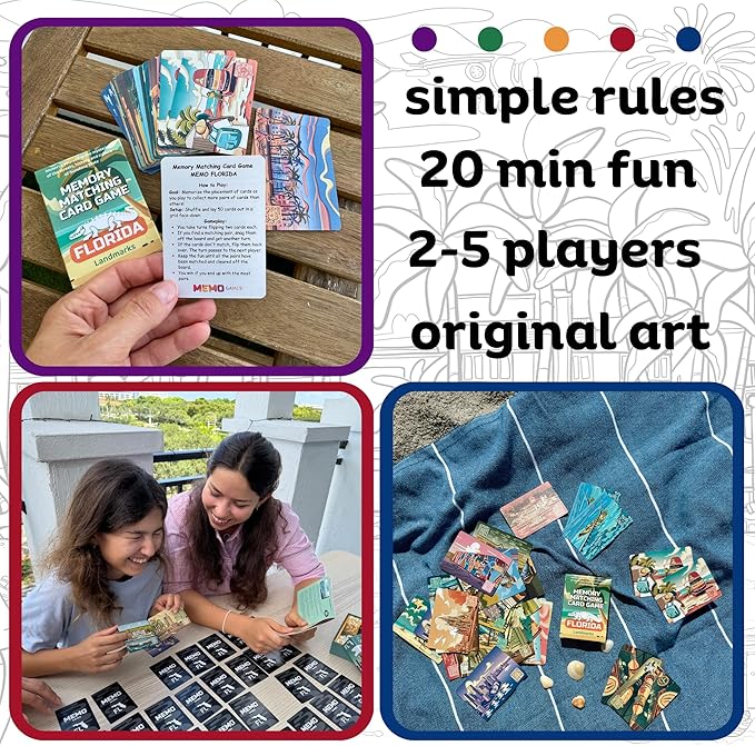 Memory Matching Card Game - Florida Landmarks – Fun & Educational Family Concentration Game for Kids, Adults & Seniors – Travel Pack