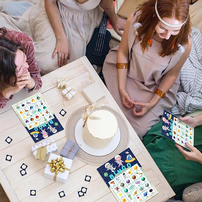 Space Games Bingo Cards, Cosmic Theme Game for Family Friends Large Multiplayer Group Activities, Party Birthday Favors Gifts -01, Blue