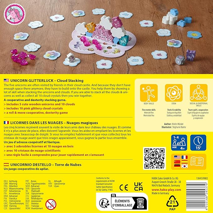 HABA Unicorn Glitterluck Cloud Stacking - Cooperative Kids Board Game - Fun Games for Kids and Unicorn Games Ages 4+ Made in Germany