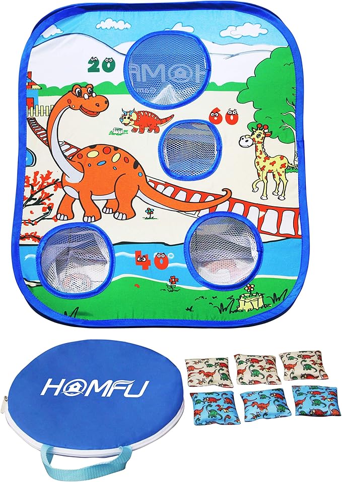 Bean Bag Toss Game Toy Collapsible Portable 4 Holes Corn Hole Game Cornhole Set with 6 Bean Bags Roman Tic-Tac-Toe Game 2-in-1 Game Boards for Kid's