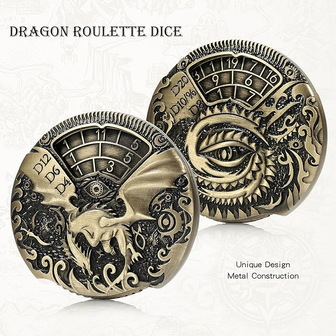 Spinner DND Dice DNDND 7-in-1 Spinner Metal D&D Dice Set with Gorgeous Gift Box for Dungeons and Dragon and Tabletop Game (Brass)