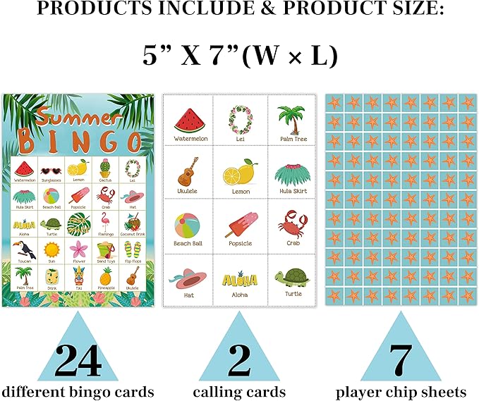 Zodvery Hawaiian Bingo Cards, Tropical Summer Party Activities Bingo Game for Family, Adults Birthday Party, Family Activities Party, Group Activity - 24 Players/07xiatian