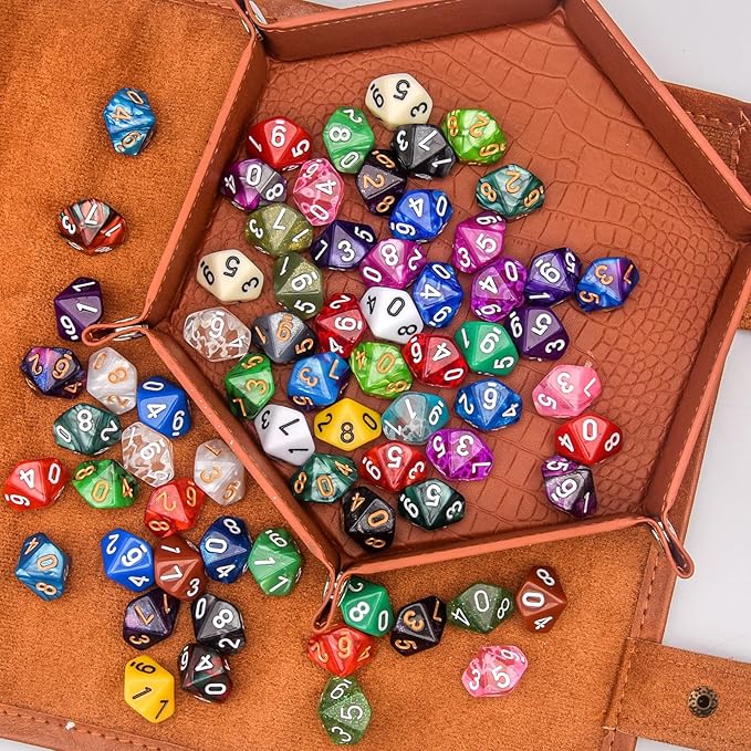 AUSTOR 70 Pieces 10 Sided Dice Mixed Color Polyhedral Dice Set 10 Sides Dices Assortment with a Black Velvet Storage Bag for DND RPG MTG Table Games