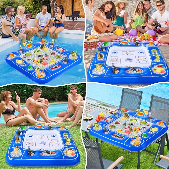 Pool Inflatable Game Table with Waterproof Playing Cards(35.5 inches×35.5 inches,Blue/White)