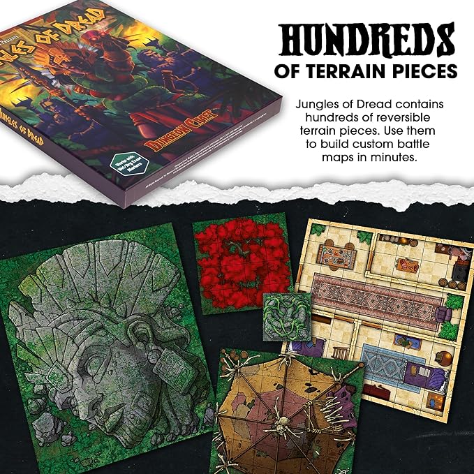 Dungeon Craft Jungles of Dread – Modular Terrain Set for DND & RPG – 100+ Double-Sided Waterproof Map Tiles with 1" Grid