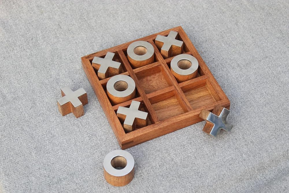 T one wooden Tic Tac Toe Game | board games for adults | Table Top Living Room Decor Fun family Games | board games for family night | board games for kids (Design-1)