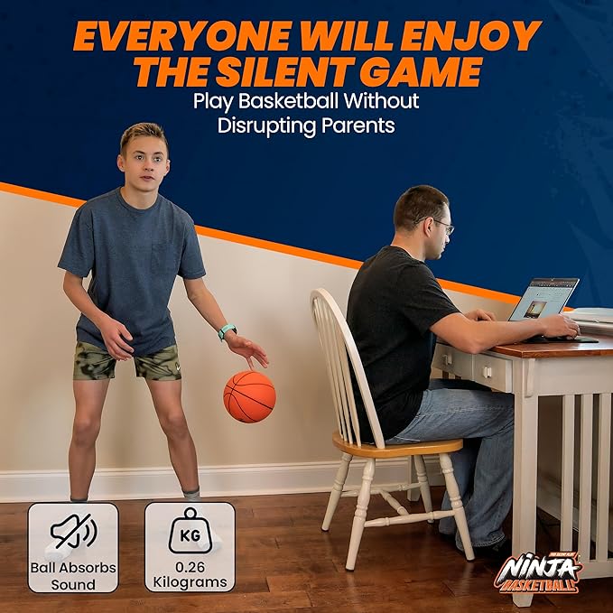 Ninja Silent Basketball- Soft Foam Indoor Basketball Size 3 (7 inches) | Soundless for Quiet Dribbling and Indoor Training (Ball in Bag)