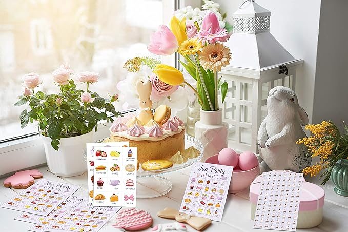 Tea Party Bingo Cards, Let’s Par-Tea Game for 24 Players, Garden Tea Party Games for Family Friends Activities, Holiday Party Favors Supplies Decorations(05)
