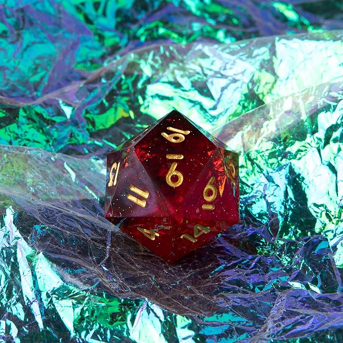 YEMEKO Single D20 Dice - 22mm, 20 Sided D&D Dice for Dungeons and Dragons, DND Dice with Resin Sharp Edge, Handmade Polyhedral for RPG, Roleplaying Games MTG Table Games(Black Red)