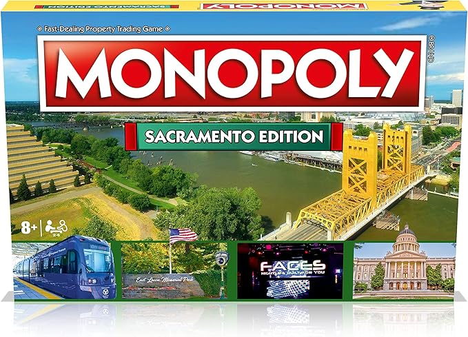 Monopoly Board Game - Sacramento Edition: 2-6 Players Family Board Games for Kids and Adults, Board Games for Kids 8 and up, for Kids and Adults, Ideal for Game Night