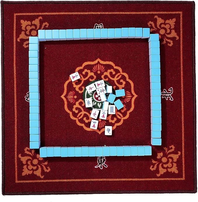 Mose Cafolo Chinese Mahjong Game Set 1.5" X-Large 144 Numbered White Blue Melamine Tiles with Carrying Travel Case,Complete Majong Majiang, Mah Jonng Game Set
