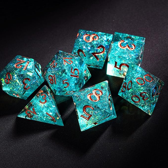 7PCS DND Dice Set,Handmade Sharp Edge Dice Set D&D RPG Polyhedral Die,for Dungeons and Dragons TTRPG Games Roleplaying Games Pathfinder,with Gift Box(Blue and Black)