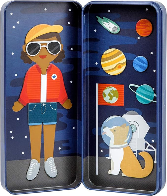 Petit Collage Space Bound Dress Up - Magnetic Game Board with Mix & Match Pieces, Ideal for Ages 3+, Includes 2 Scenes & 25 Creative Pieces