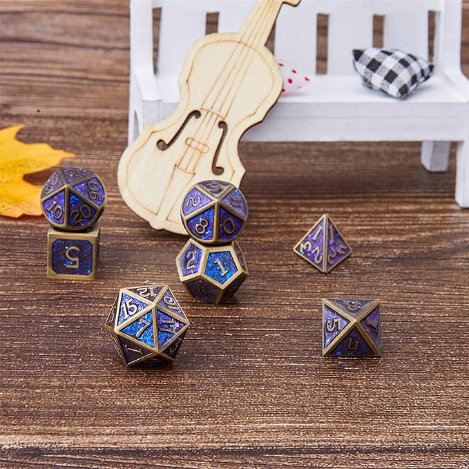 Metal Dice Set D&D Dragon and Dungeon Polyhedral Metal Dice, Punk Style Role-Play RPG Explorer MTG Pioneer Game DND Dice Set (7 Pieces)