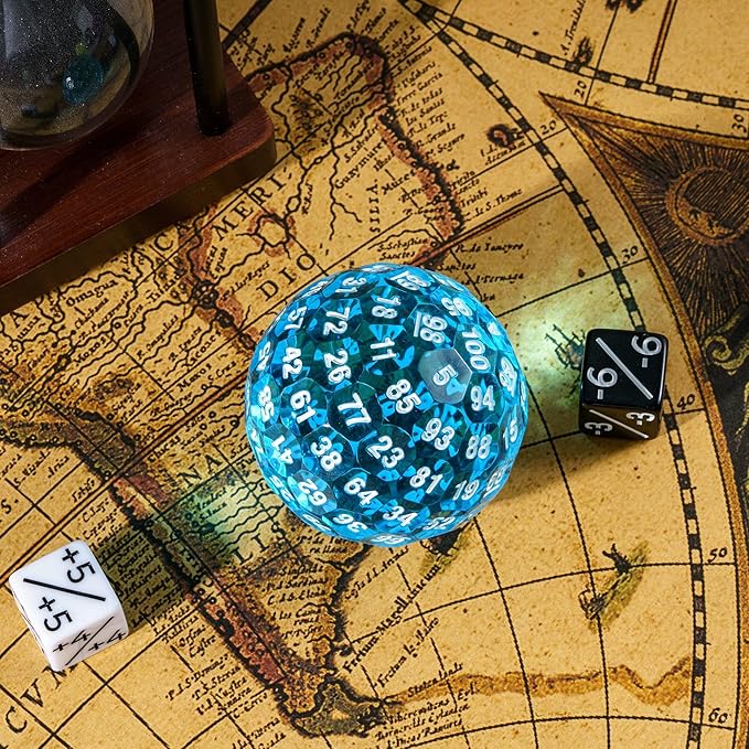 Upgraded D100 Dice, Single 100 Sided Polyhedral Dice D100 Die 50mm, D&D Dice D100 Game Dice, 100 Sided Cube with Metal Storage Tin(T Blue/White Font)