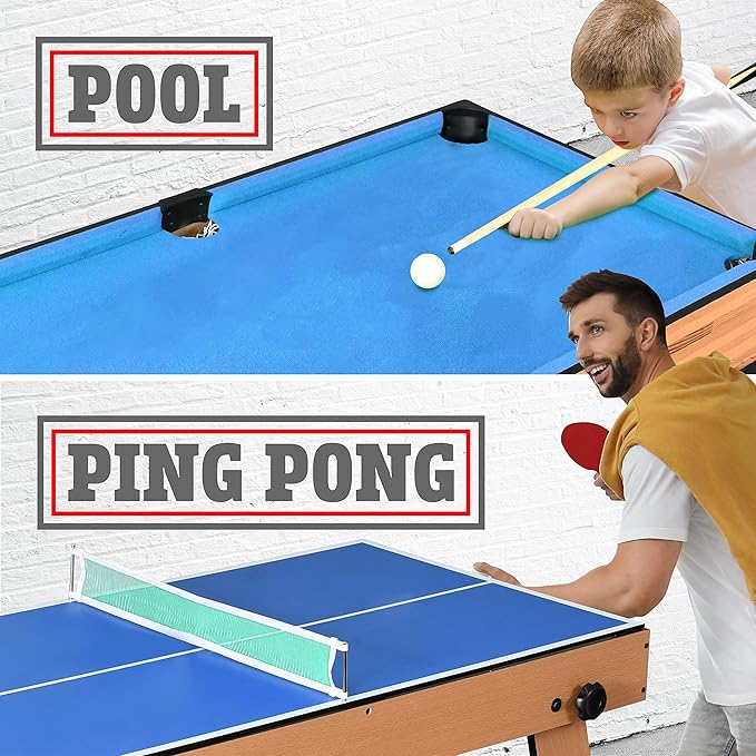 SereneLife 5in1 Folding Multi Game Table, 40" Full Size Combo Sports Arcade Game with Foosball Soccer, Ping Pong, Pool Billiards, Bowling & Shuffleboard Set, Wood Construction for Play Rec Room