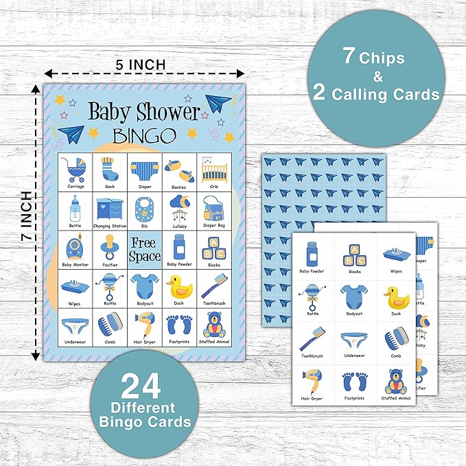 Baby Shower Bingo Game Cards - 24 Players Bingo Game Set Indoor Outdoor Activities - Baby Shower Party, Gender Reveal Party Favors Supplies -A07