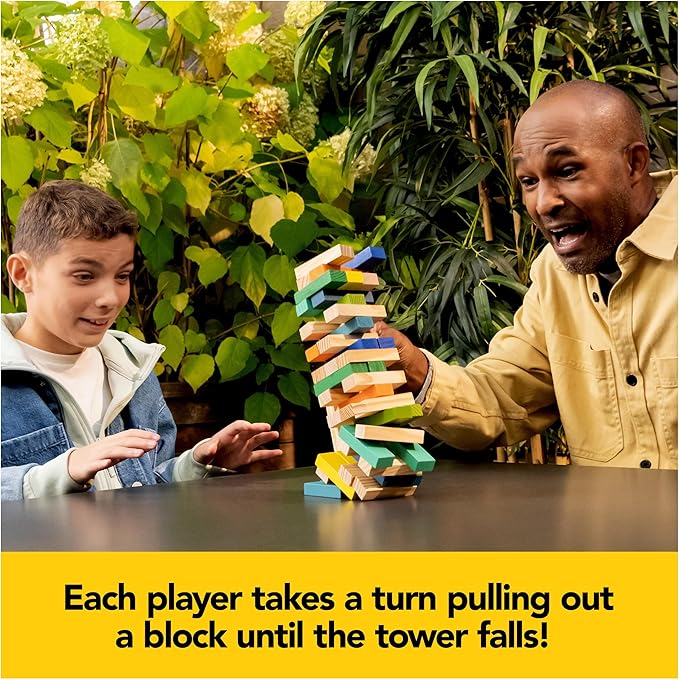 Jumbling Tower Sustainable Wooden Blocks Tumbling Toppling Bamboo Wood Party Stacking Game, for Adults and Kids Ages 8 and up