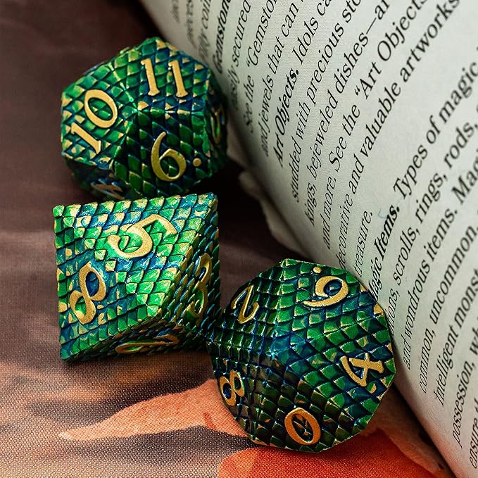 UDIXI DND Metal Dice Set, Dragon D&D Polyhedral Dice Set for Dungeons and Dragons Role Playing Games and Other Tabletop Game (Green)