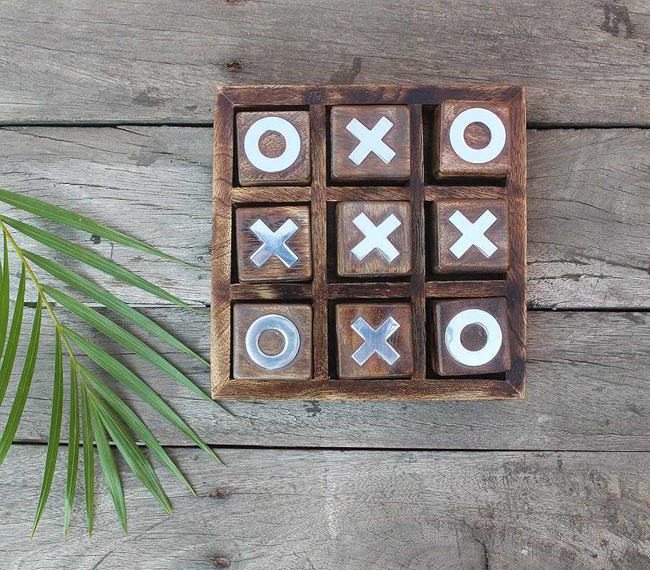 Wooden Tic Tac Toe Game | Board game for kids and family | Table Top Living Room Decor Fun Game | Indoor Outdoor Adults classic Travel Game (Burnt Wood)