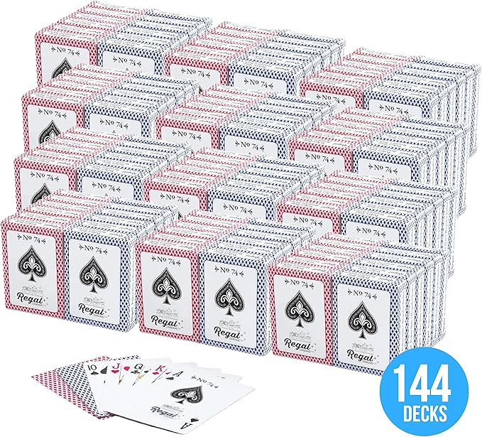 Regal Games - Bulk Playing Cards Set for Adults & Professionals - 144 Standard Decks, Large Print Deck of Cards - Blackjack, Euchre, Canasta, Poker Cards - Fun & Travel Playing Cards (144 Pack)