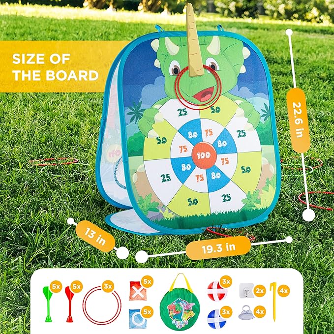 Chuchik Dinosaur/Unicorn 5in1 Animal Bean Bag Toss Game Toy Outdoor Games for Kids, Gift for 3 Year Old Boy Toys Birthday, Outside Toys for Toddlers 2-4 3-5 4-6 Cornhole Ring Yard Games for Kids