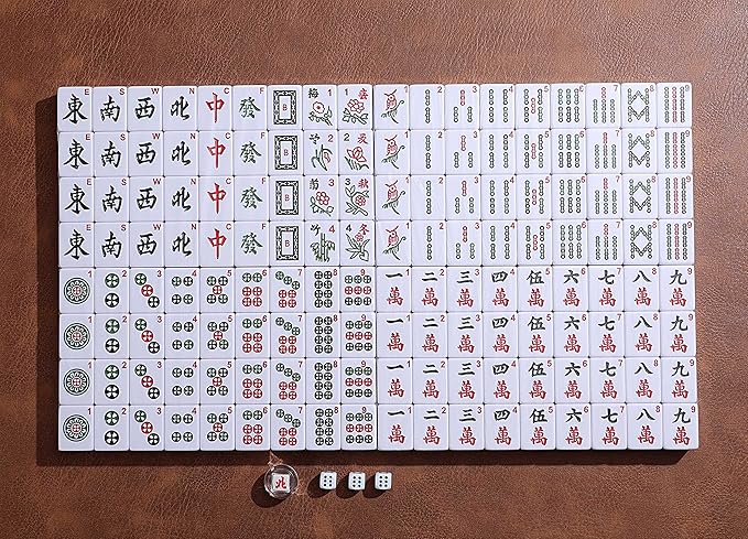 Mose Cafolo Professional Chinese Mahjong Game Set 146 Numbered Large Size Tiles with Carrying Travel Case, Complete Mahjong Tiles Set (Majiang, Mah-Jongg, Ma Jong)