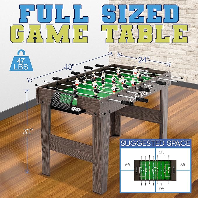 SereneLife Competition Sized Foosball Table, Full Size 48in Portable Soccer with Ball for Home, Arcade Game Room, Board Game for Indoor or Outdoor, Family Game Night, Perfect for Kids and Adults