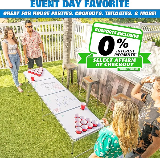 GoPong 8 Foot Portable Beer Pong / Tailgate Tables (Black, Football, American Flag, or Custom Dry Erase)