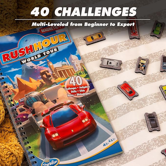 ThinkFun Rush Hour World Tour Magnetic Travel Puzzle - Embark on a Global Adventure of Logic and Strategy in a Compact Travel Edition
