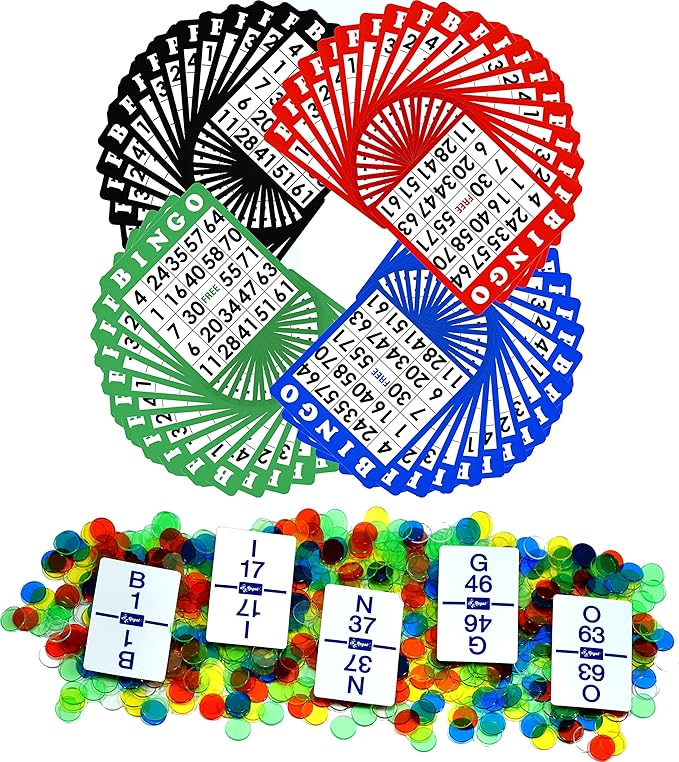 Regal Bingo - Bingo Cards and Reusable Chips Bingo Game Set - 50 Standard Playing Cards, 50 Calling Cards & 500 Multicolored Bingo Chips (50 Mixed Set)